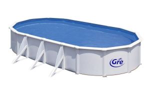 FIDJI Бял сглобяем басейн овал 730х375х120 см с пясъчен филтър