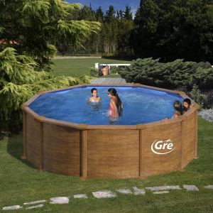 MAURITIUS Сглобяем басейн имитация дърво кръг 460х132 см с пясъчен филтър