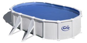 ATLANTIS Бял сглобяем басейн овал 500х300х132 см с пясъчен филтър с външни подпори