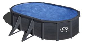 GRANADA Метален сглобяем басейн графит - овал 500х300х132 см с пясъчен филтър