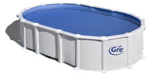 HAITI Бял сглобяем басейн овал 132 см с пясъчен филтър с вкопани подпори 610х375х132